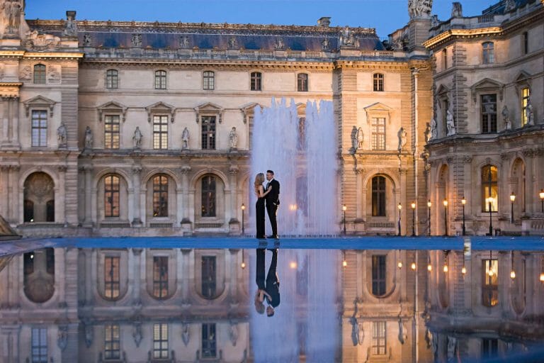 Parisian couple enjoying a private Eiffel Tower photography session.