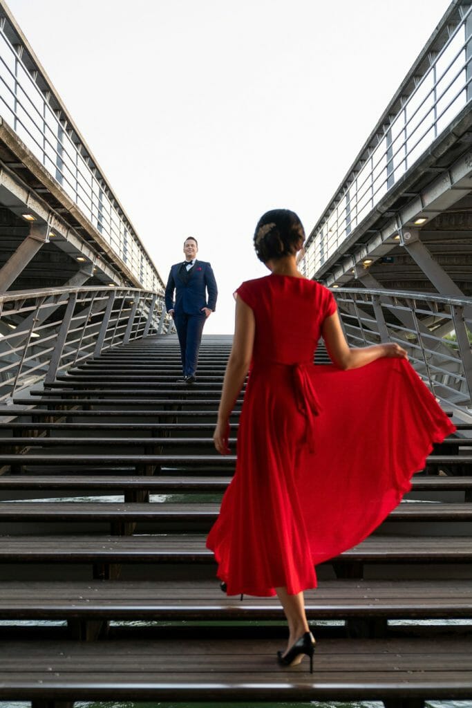 Paris couple at Trocadéro during golden hour.